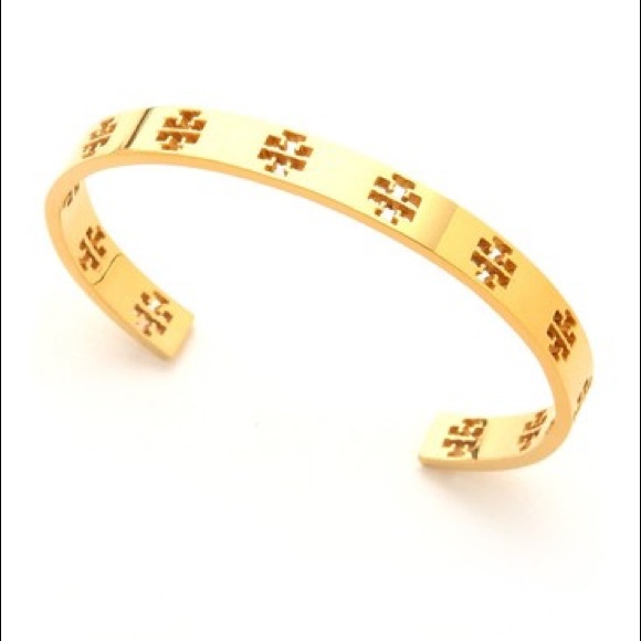 Tory Burch Gold T- Pierced Logo Cuff In Metallic Bracelet